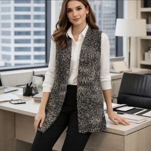 COCOGIA longline cardigan vest multi color brown blue tan mohair wool medium